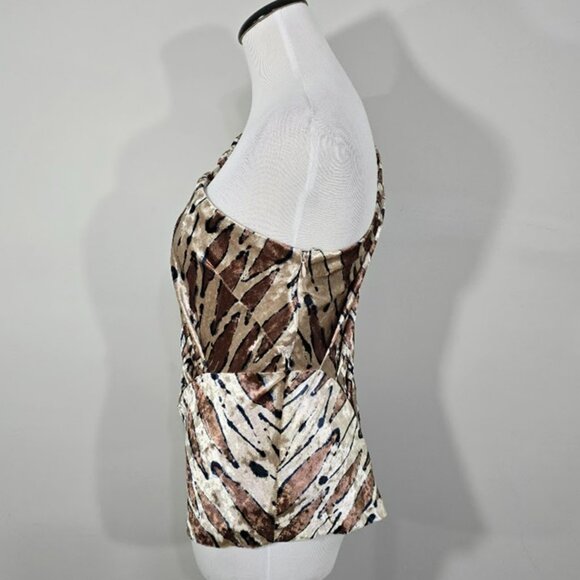 Nwt Eva Franco Glamorous One Shoulder Top Abstract Crushed Velvet Blouse Size 4 - Picture 4 of 15
